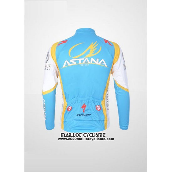2012 Maillot Ciclismo Astana Bleu Clair et Noir Manches Longues et Cuissard